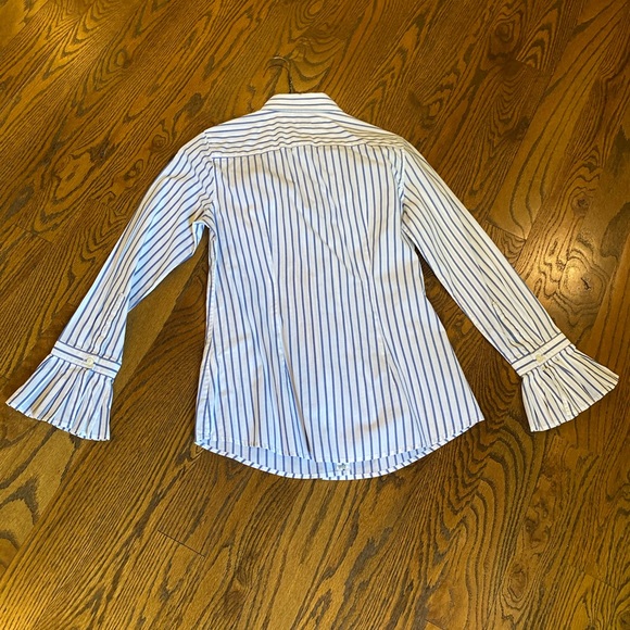 Banana republic Riley shirt white with blue stripe button down with ruffle cuff - Picture 3 of 5